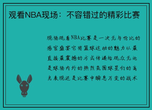 观看NBA现场：不容错过的精彩比赛